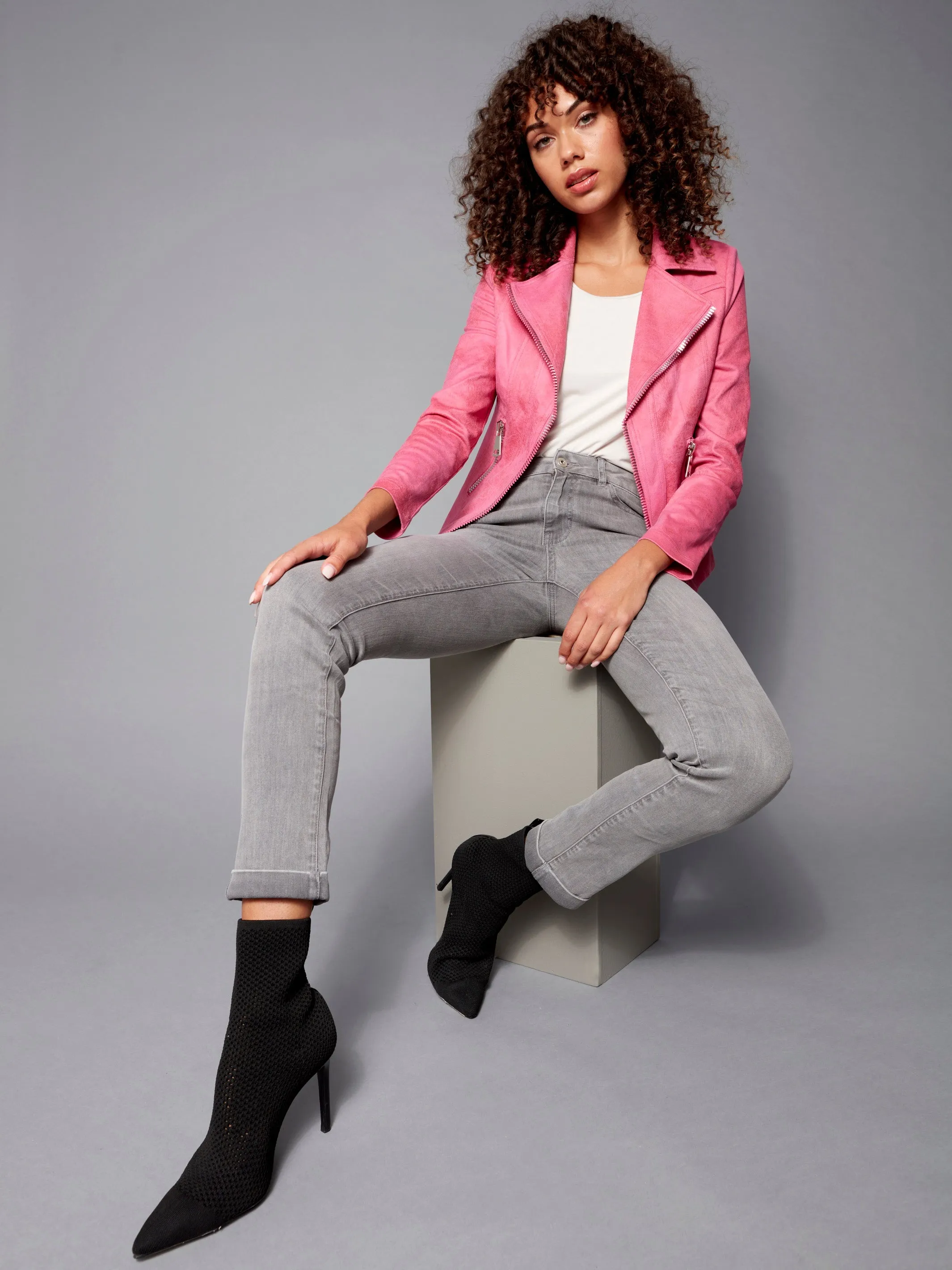 Cuffed Hem Jeans - Soft Grey