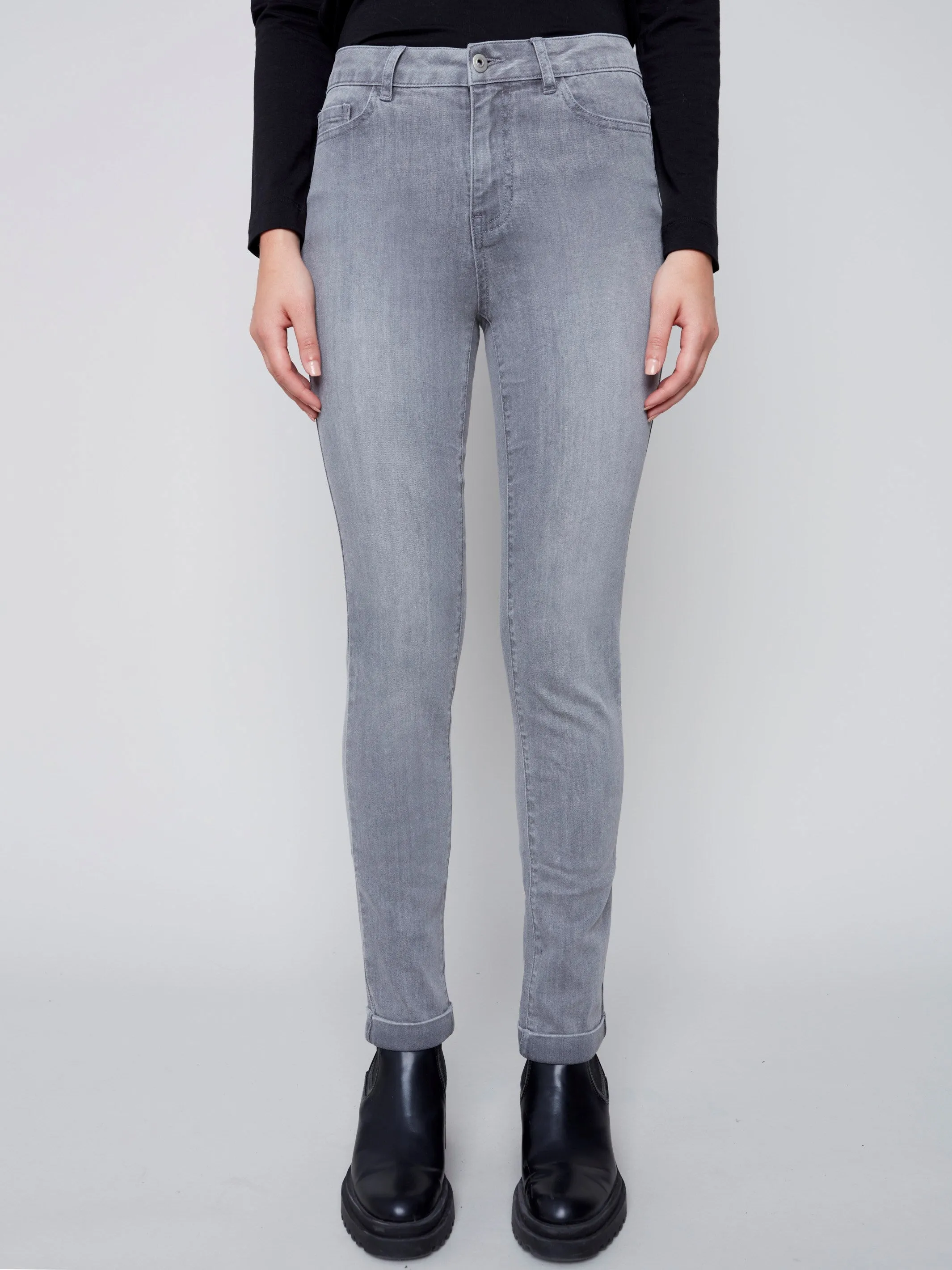 Cuffed Hem Jeans - Soft Grey