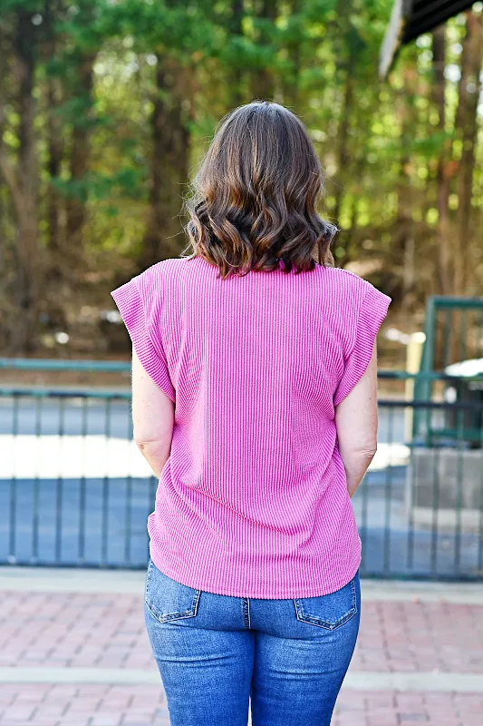 Dolman Sleeve Ribbed Top in Magenta