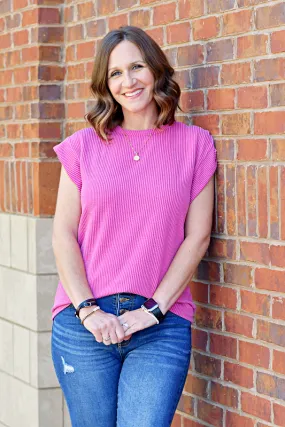 Dolman Sleeve Ribbed Top in Magenta