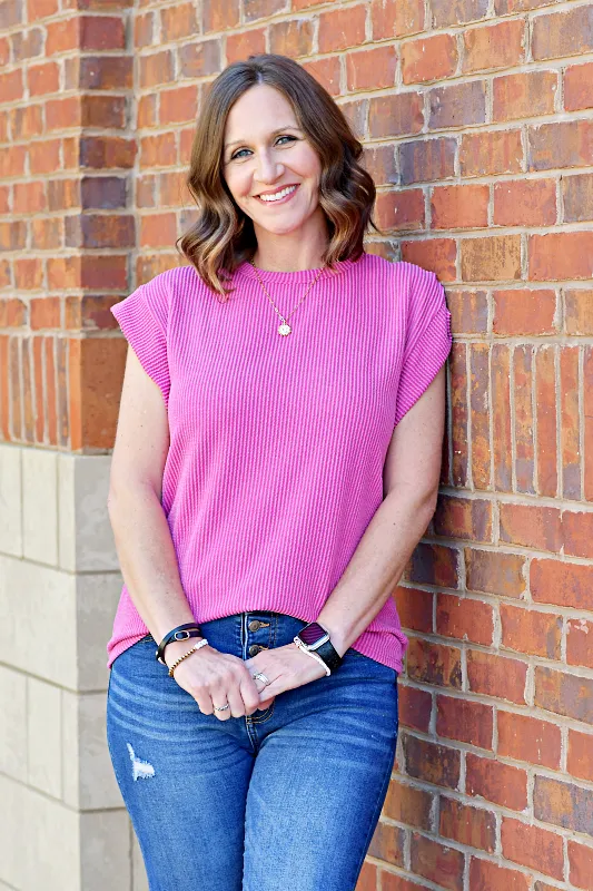 Dolman Sleeve Ribbed Top in Magenta