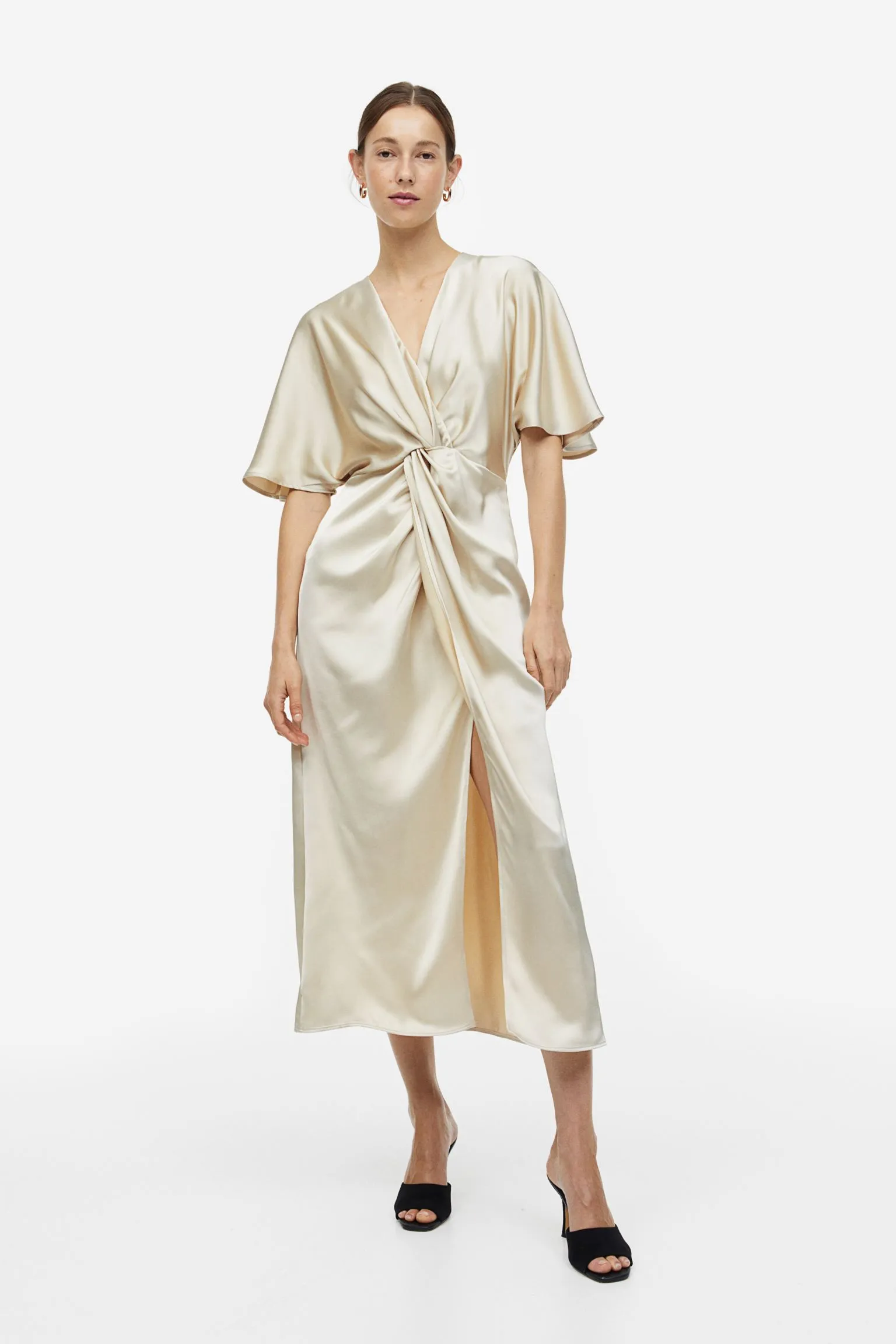 Dress H&M Draped Satin, light beige