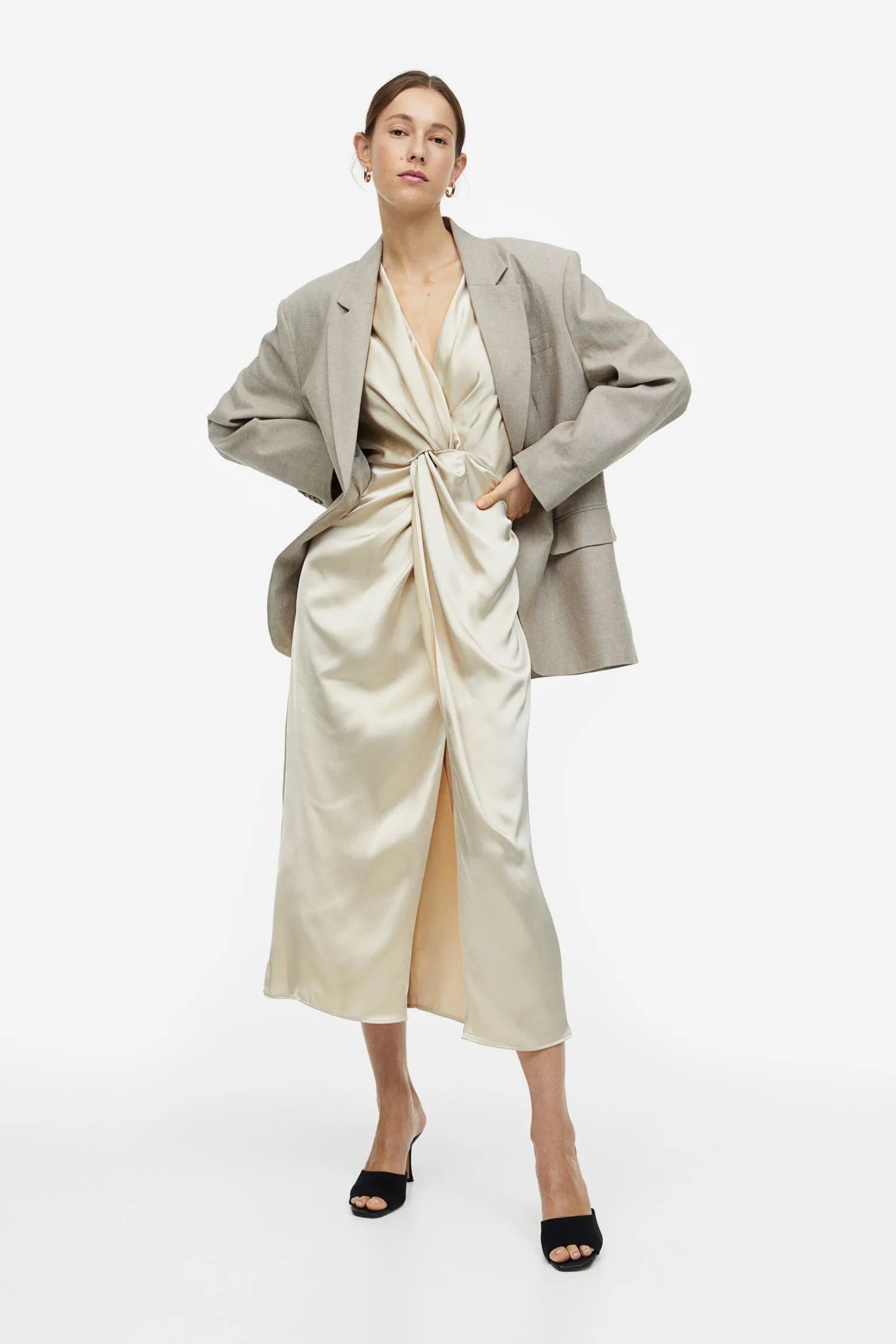 Dress H&M Draped Satin, light beige