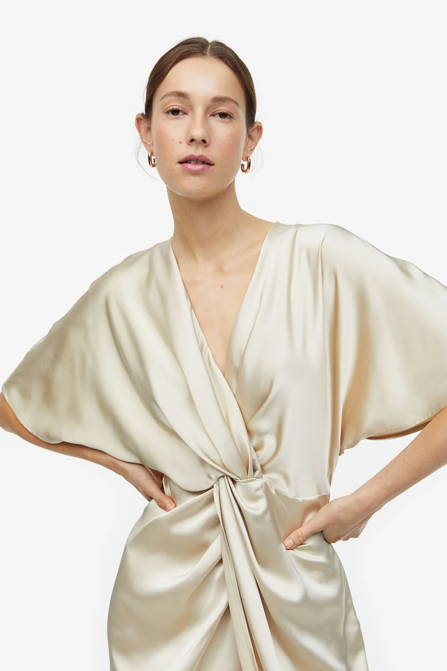 Dress H&M Draped Satin, light beige