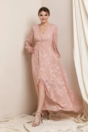 Dusty Rose Burn Out Floral Shaped High-low Maxi Dress