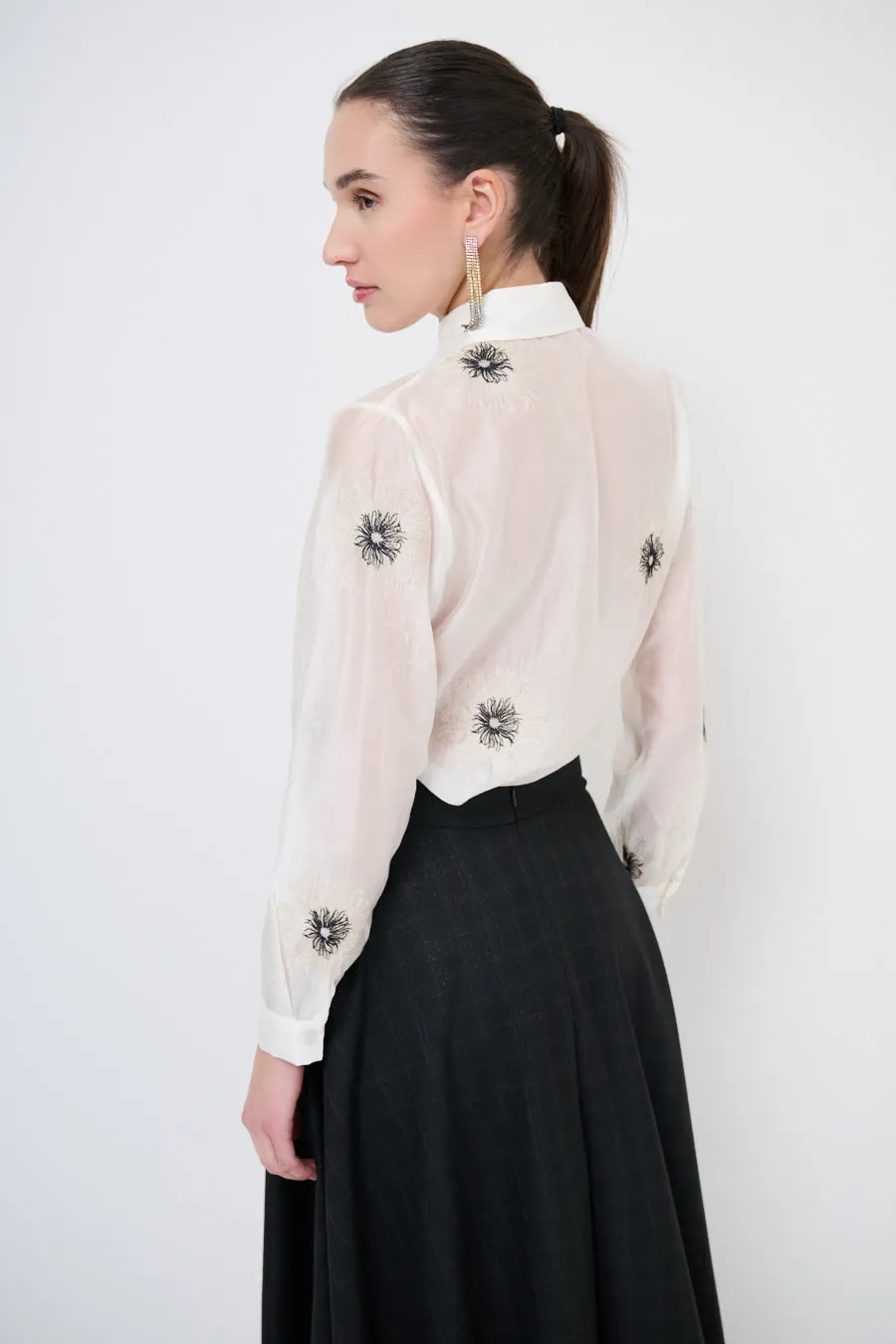Embroidered button-up shirt with floral detailing wholesale