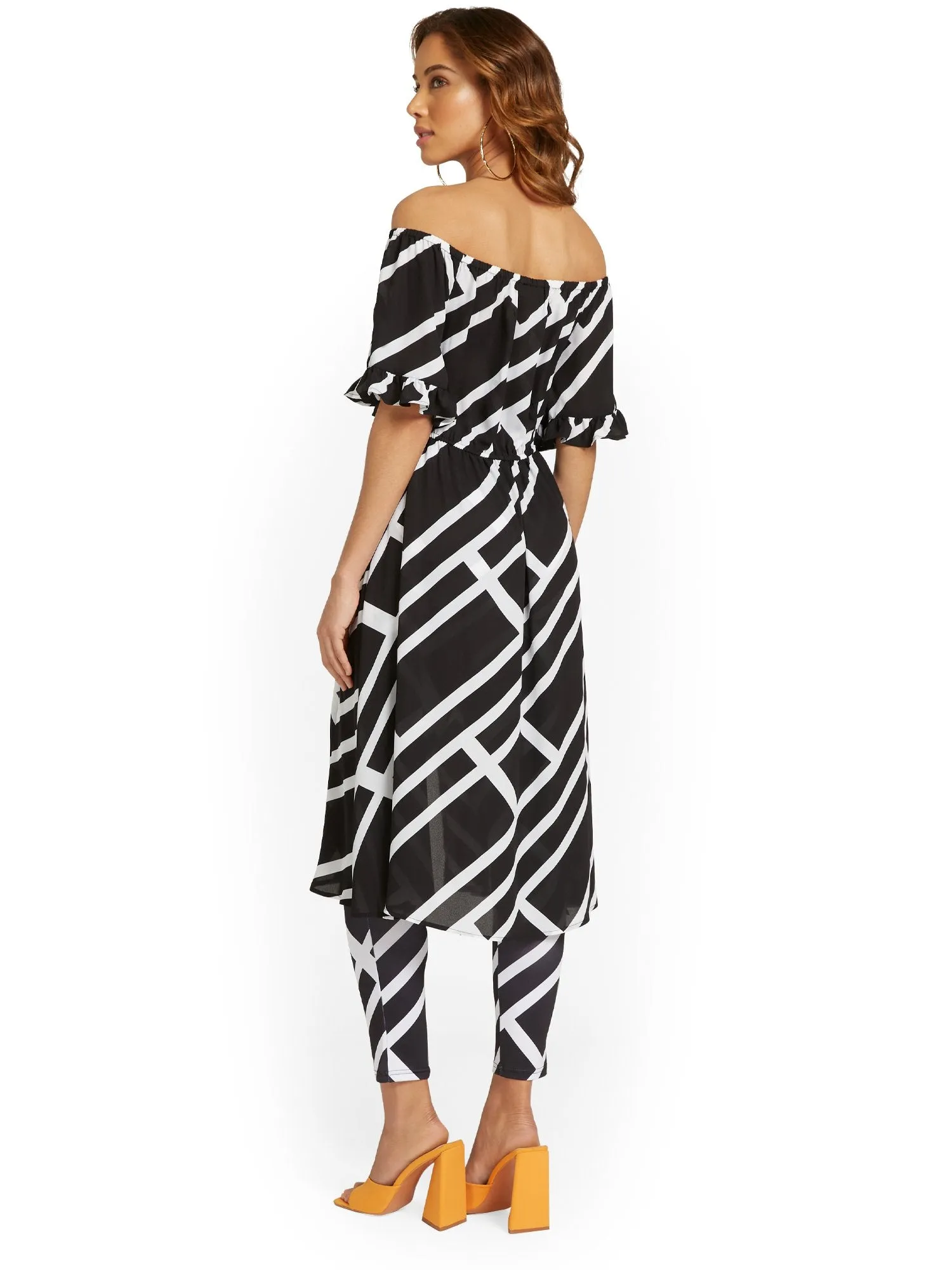 Geometric-Print Off-The-Shoulder Maxi Blouse