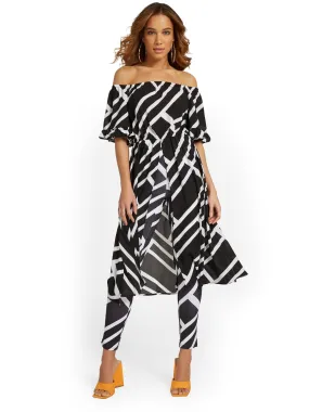 Geometric-Print Off-The-Shoulder Maxi Blouse