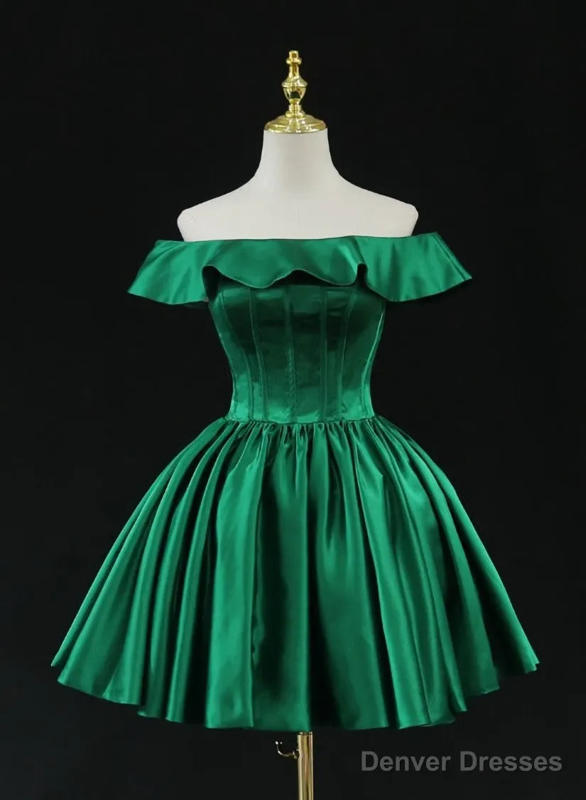 Green Satin Short Homecoming Dress Prom Dress, Green Party Dress Formal Dresses