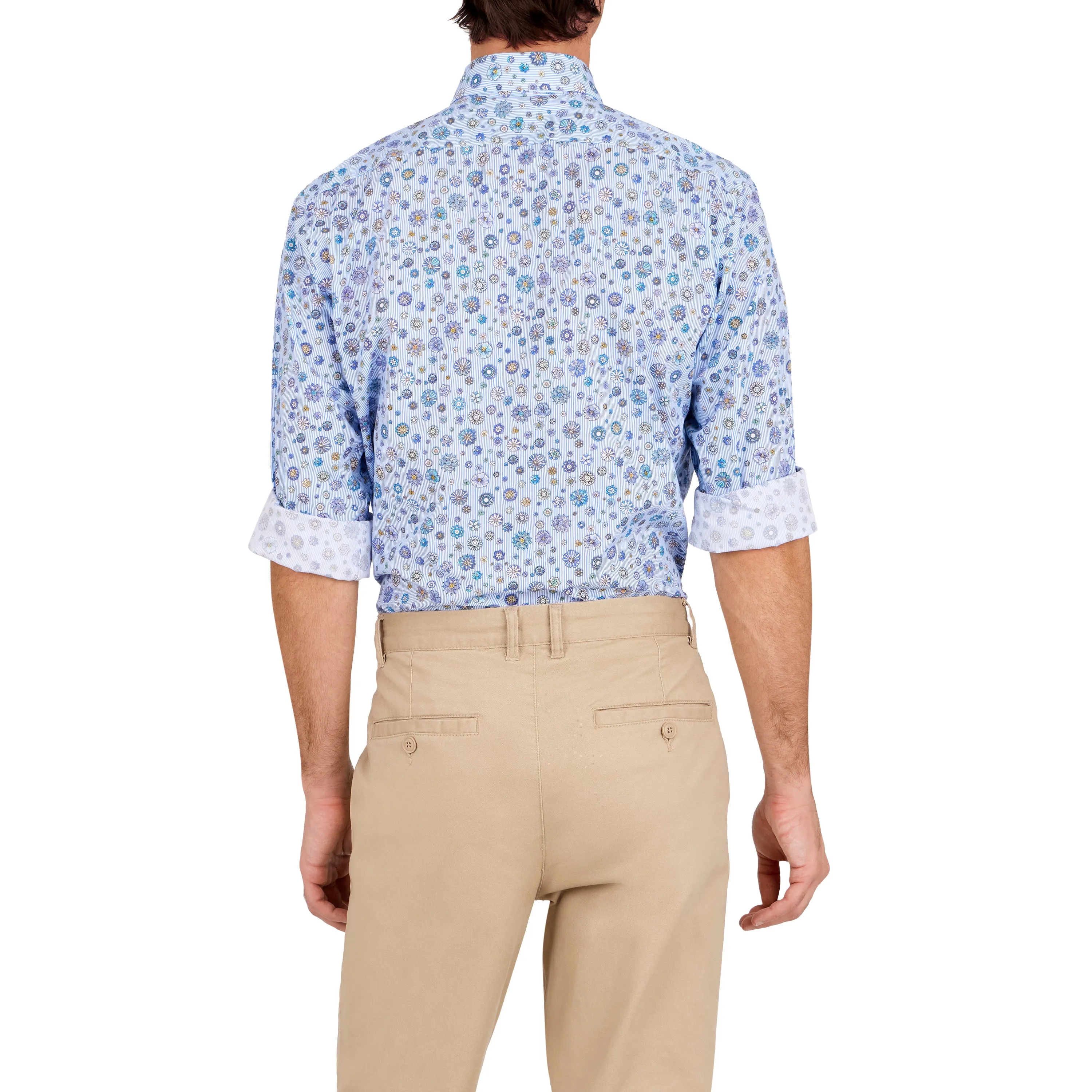 Havana '32 Blue Pinstripe Ground Repeating Flower Print Sport Shirt