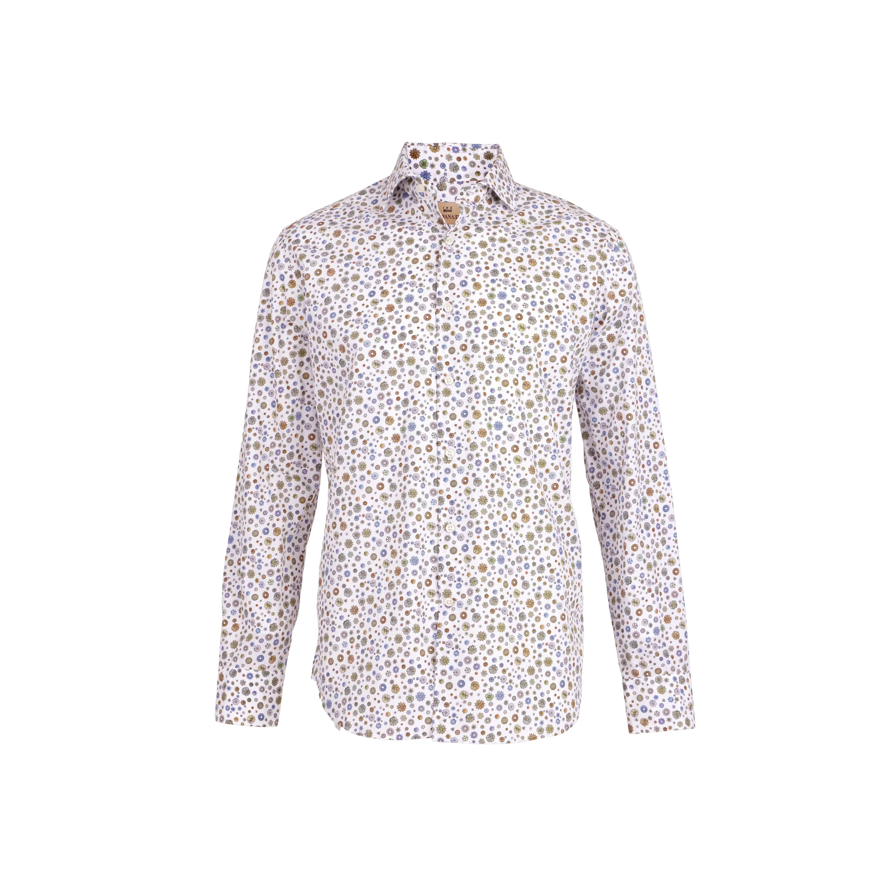 Havana '32 White Ground Repeating Flower Print Sport Shirt