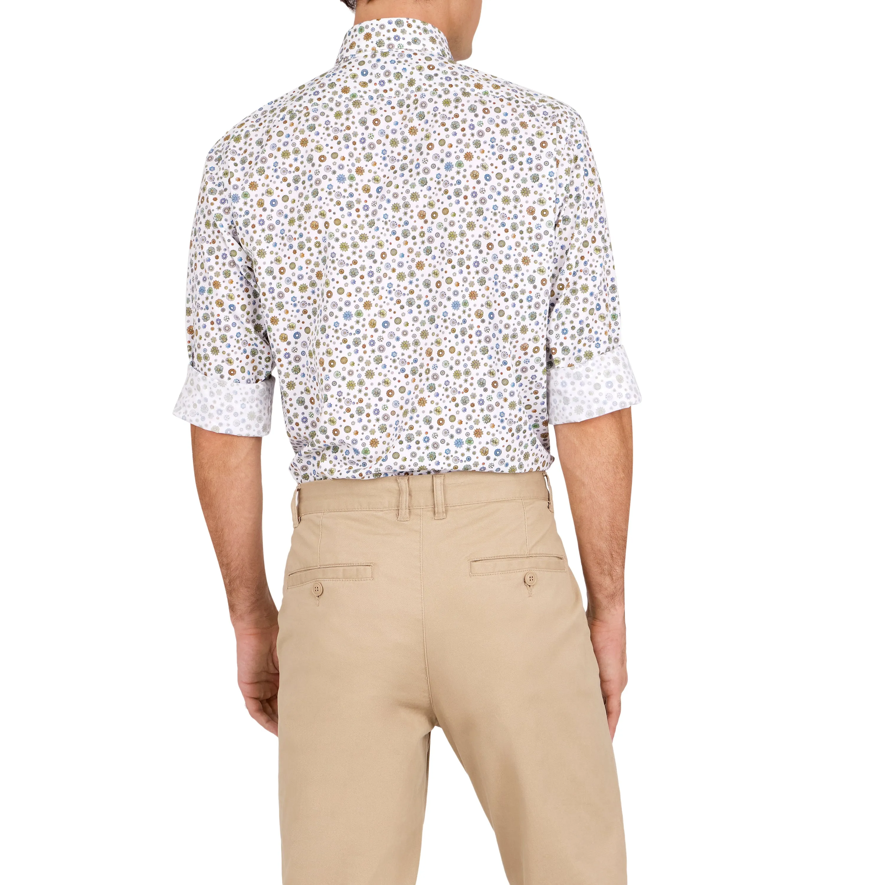 Havana '32 White Ground Repeating Flower Print Sport Shirt