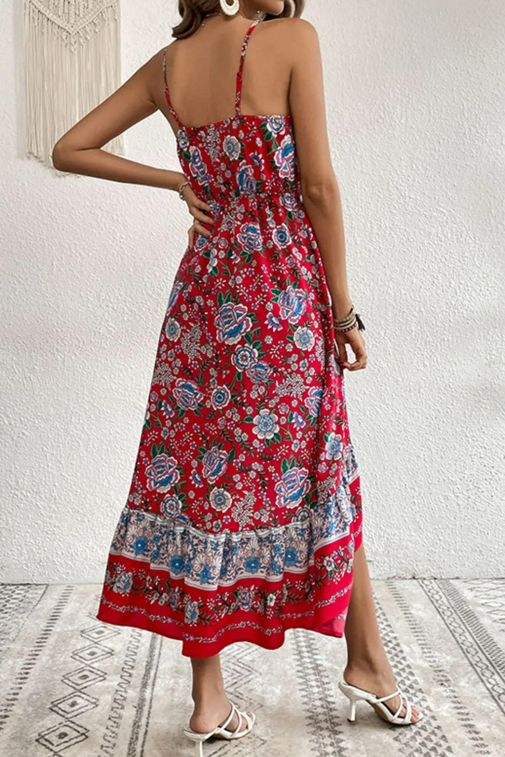 Here Comes The Sun Bohemian Decorative Button Spaghetti Strap Dress