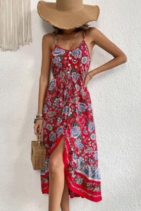 Here Comes The Sun Bohemian Decorative Button Spaghetti Strap Dress