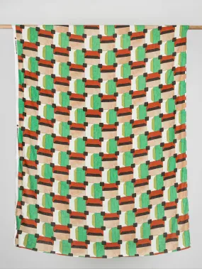 Italian Geo Print Viscose Linen Deadstock - Tan   Green   Red - Swatch