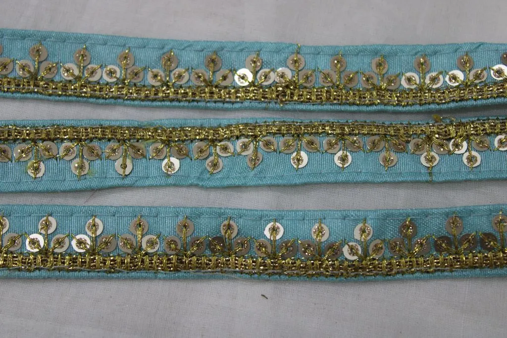 Light Blue Sequins Work Embroidered Border