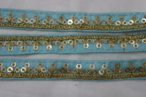 Light Blue Sequins Work Embroidered Border