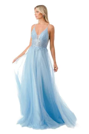 Light Blue Tulle Long Evening Dress