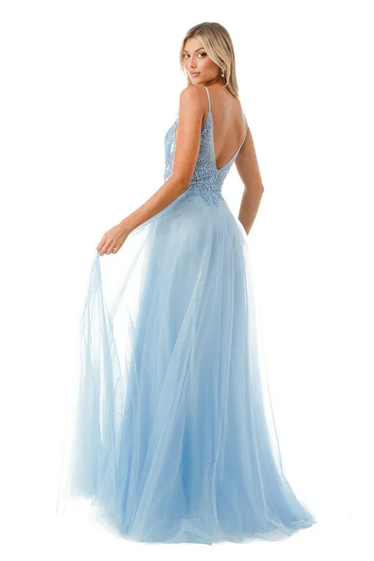 Light Blue Tulle Long Evening Dress