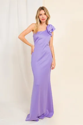 Light Purple Ruffle Detailed One Shoulder Mermaid Maxi Dress