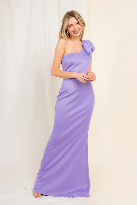 Light Purple Ruffle Detailed One Shoulder Mermaid Maxi Dress
