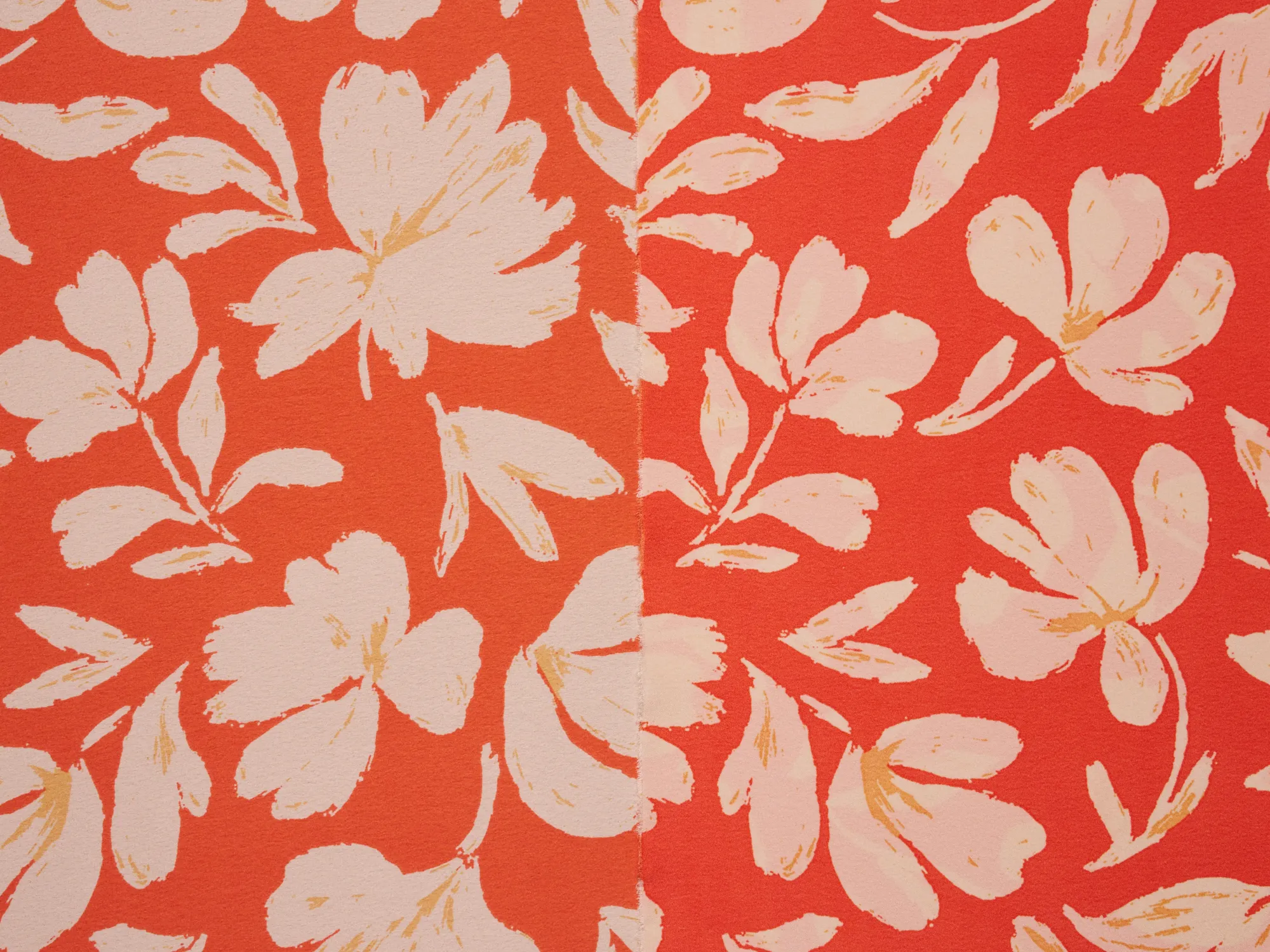 Lightweight  satin  fabric - White flowers on Orange    Floral    print