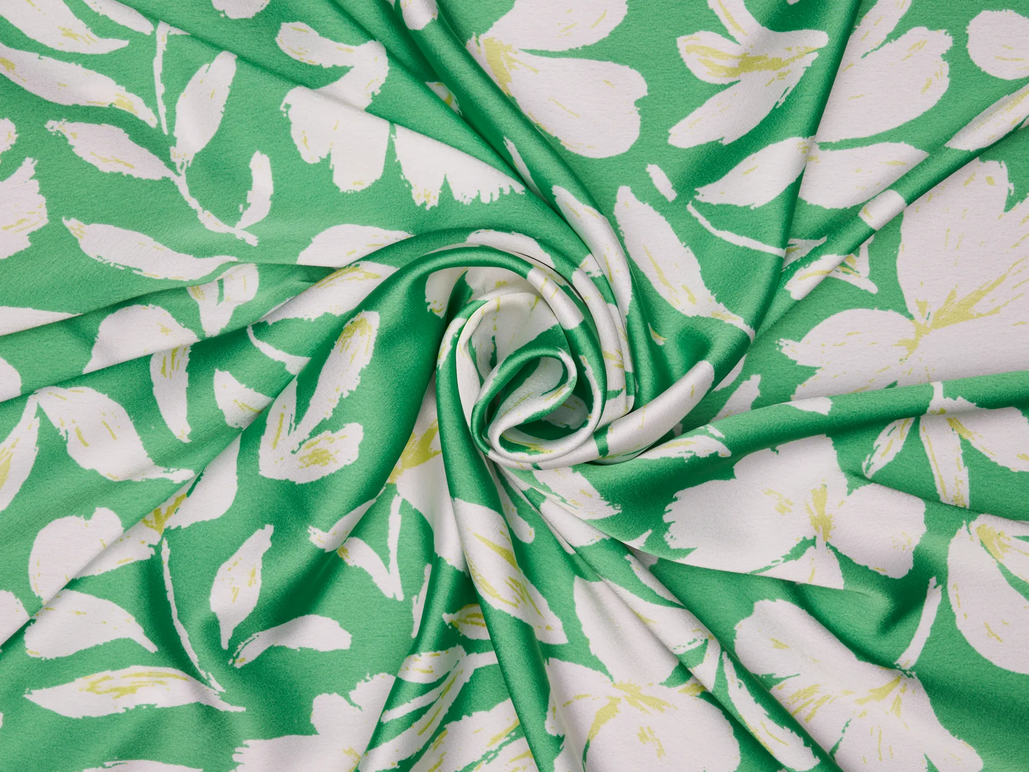Lightweight  satin  fabric - White flowers on Orange    Floral    print