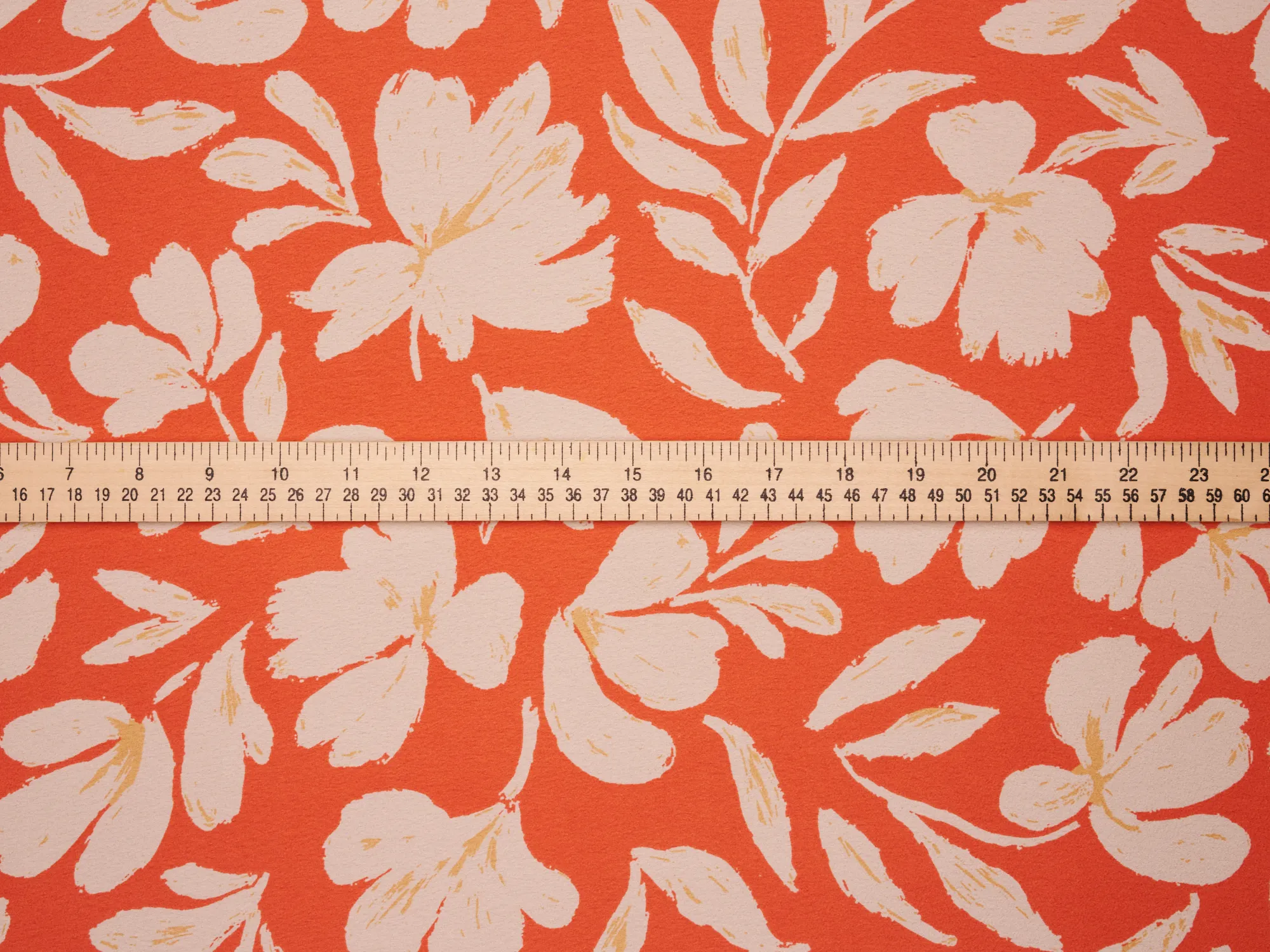 Lightweight  satin  fabric - White flowers on Orange    Floral    print