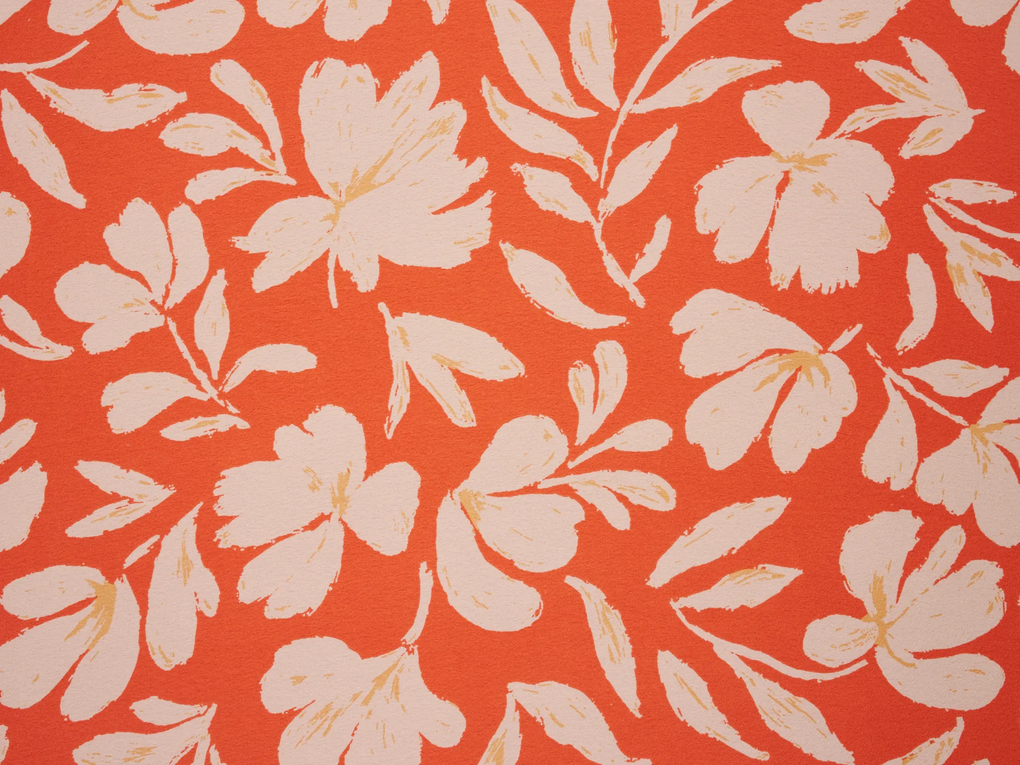 Lightweight  satin  fabric - White flowers on Orange    Floral    print