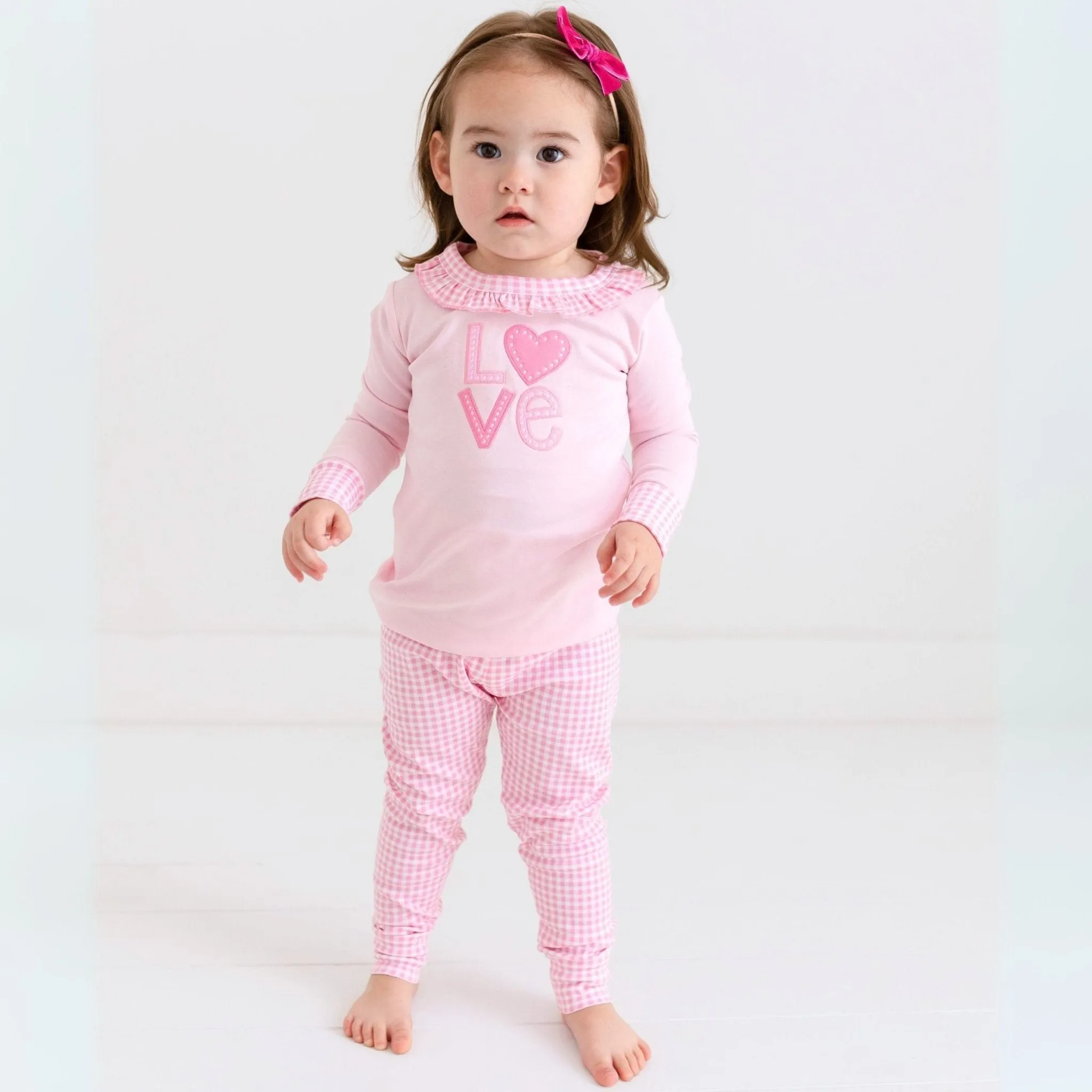 Love Appliqué Ruffle Long Pajamas