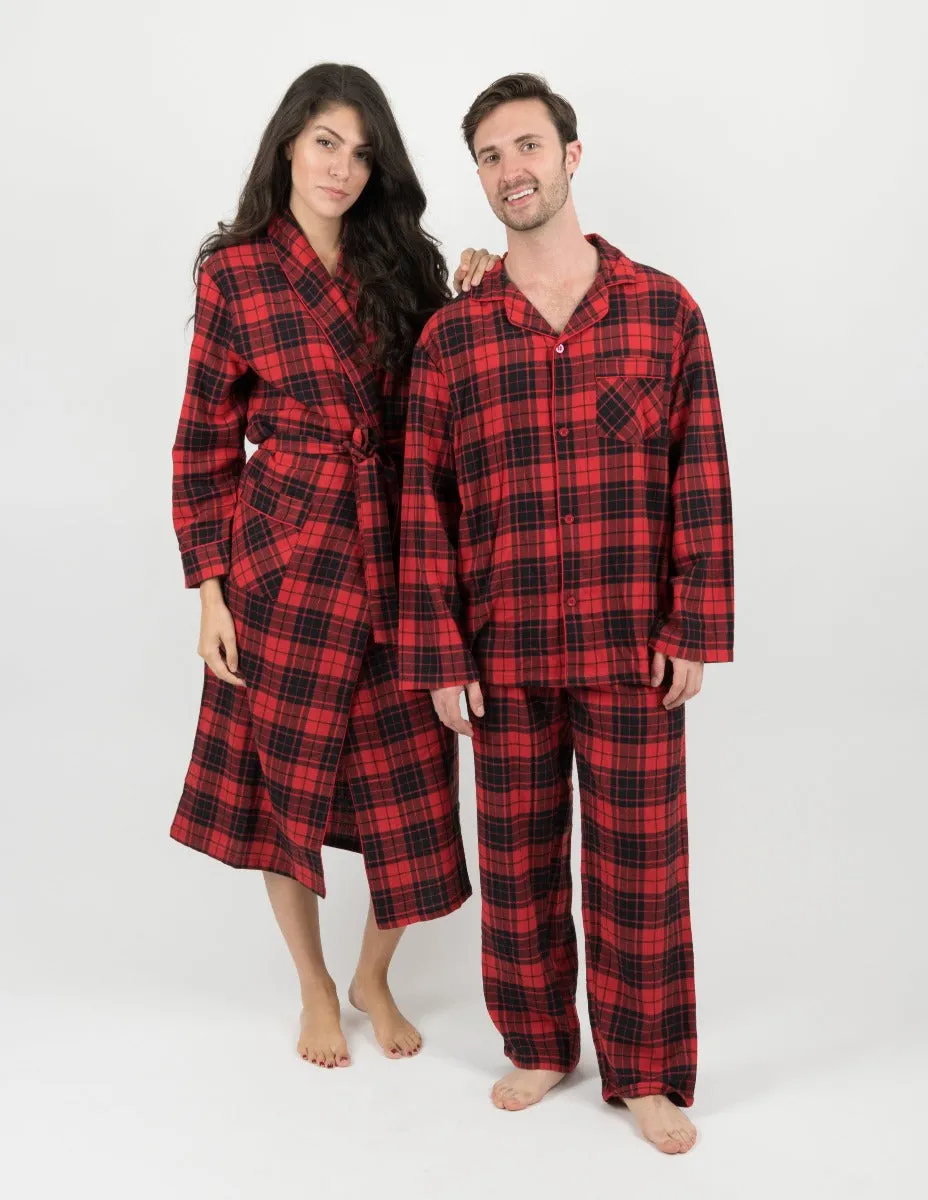 Mens Flannel Red & Black Button Down Pajamas