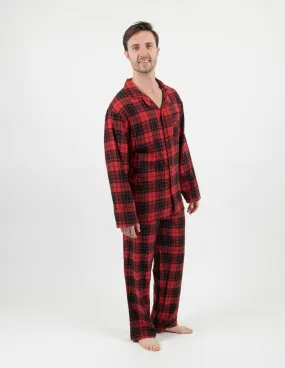 Mens Flannel Red & Black Button Down Pajamas