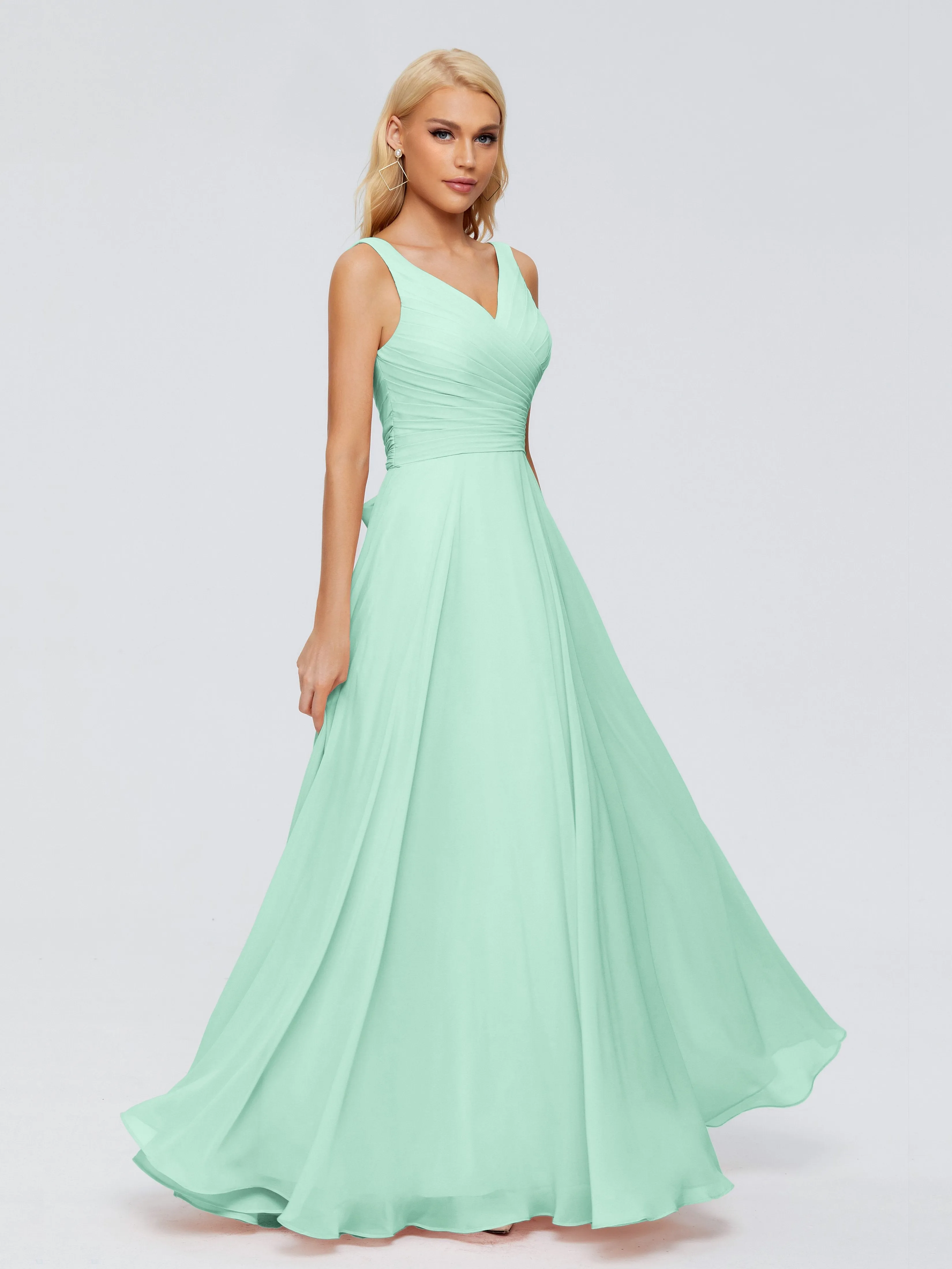 Mint Green Dress Bridesmaid Ryleigh Flowy Chiffon Bridesmaid Dresses With Bow