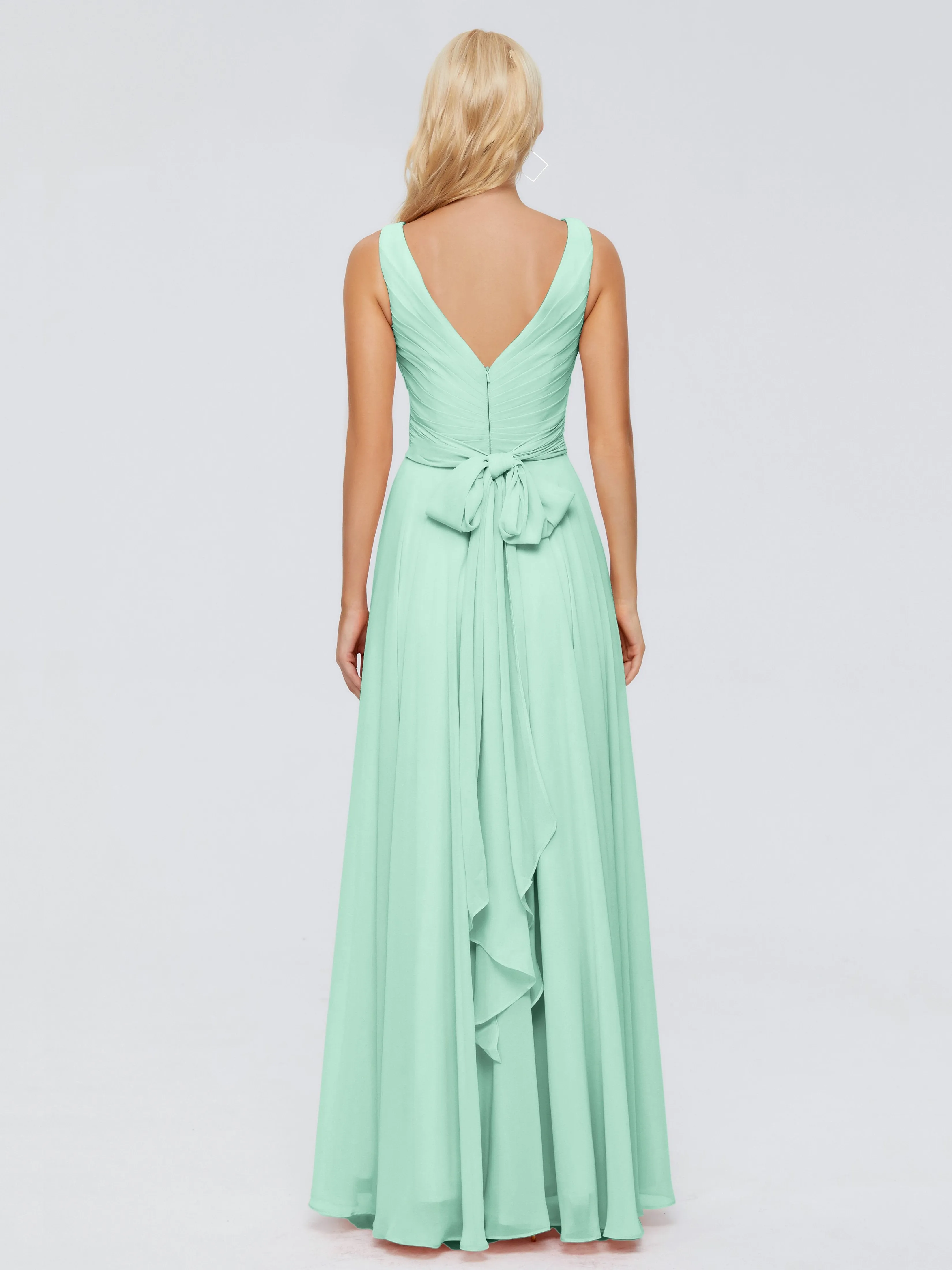Mint Green Dress Bridesmaid Ryleigh Flowy Chiffon Bridesmaid Dresses With Bow