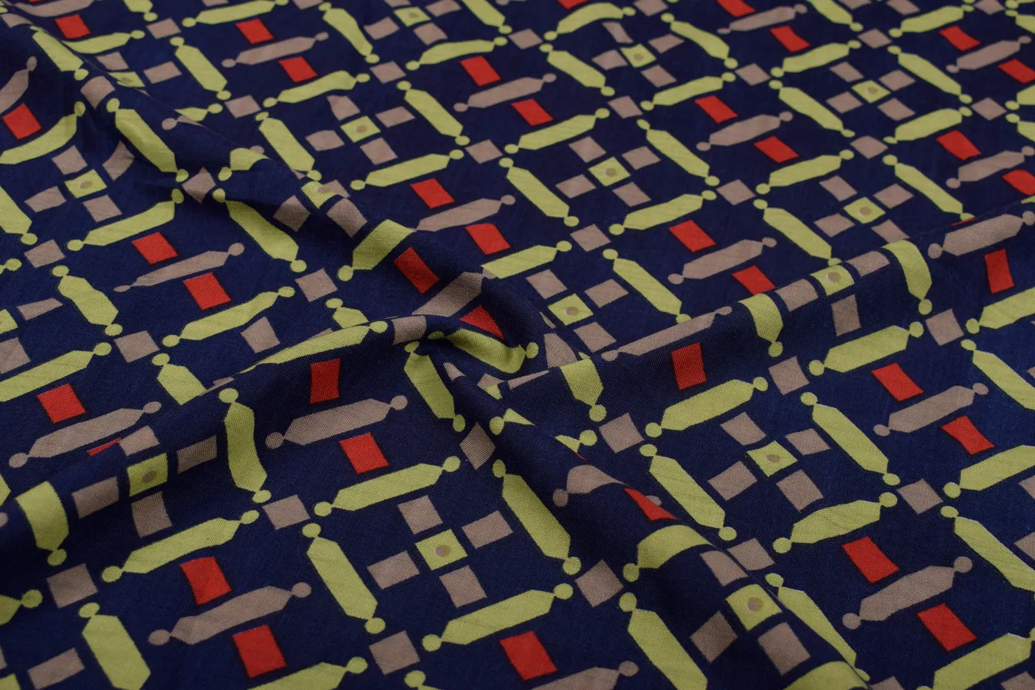 Multicolor Abstract Printed Viscose Blend Fabric