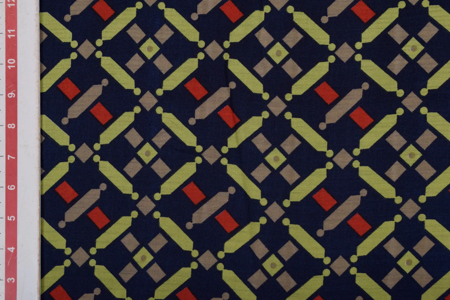 Multicolor Abstract Printed Viscose Blend Fabric