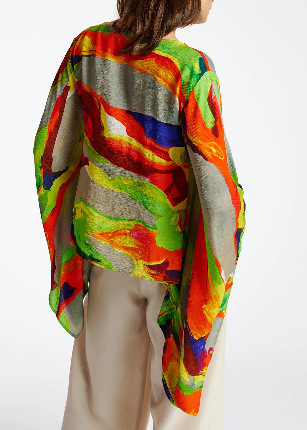 Multicolor cape-like top with paint stroke print