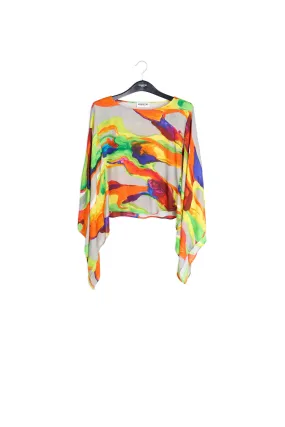 Multicolor cape-like top with paint stroke print