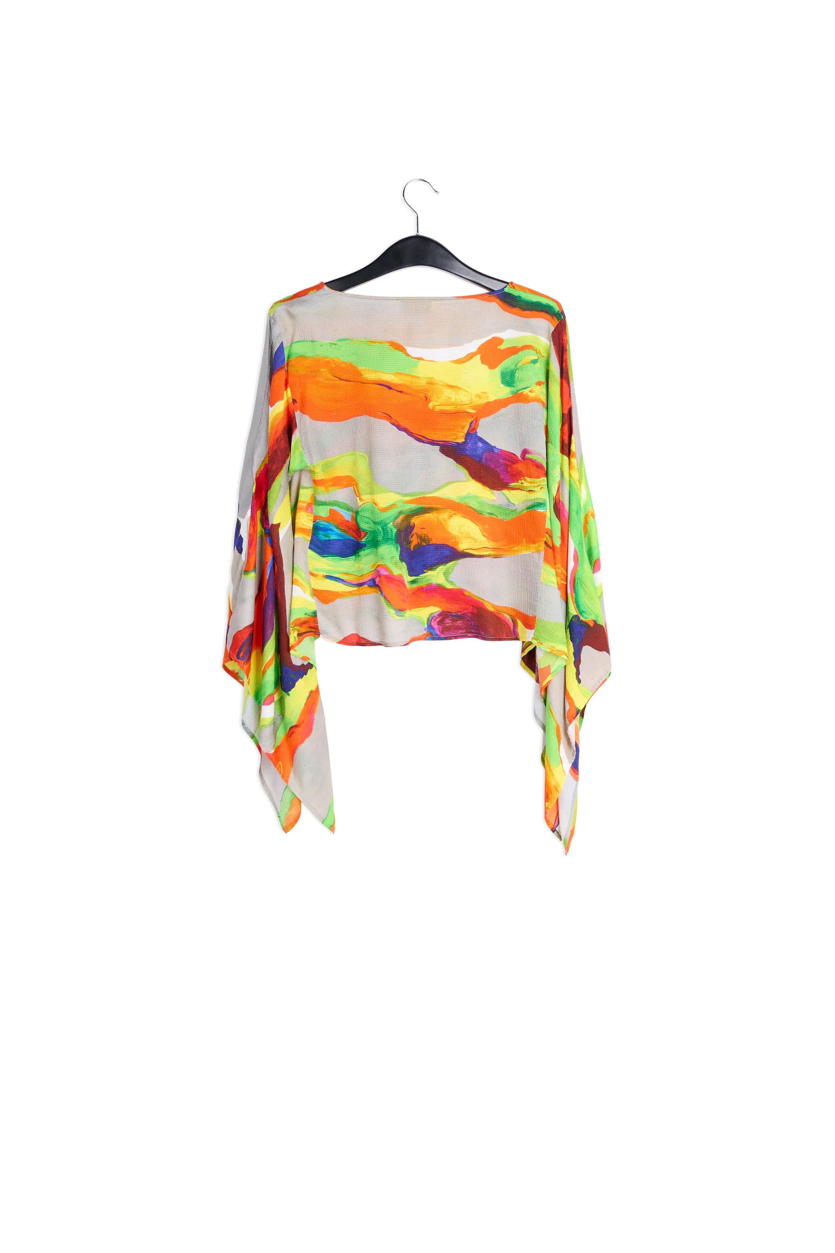 Multicolor cape-like top with paint stroke print