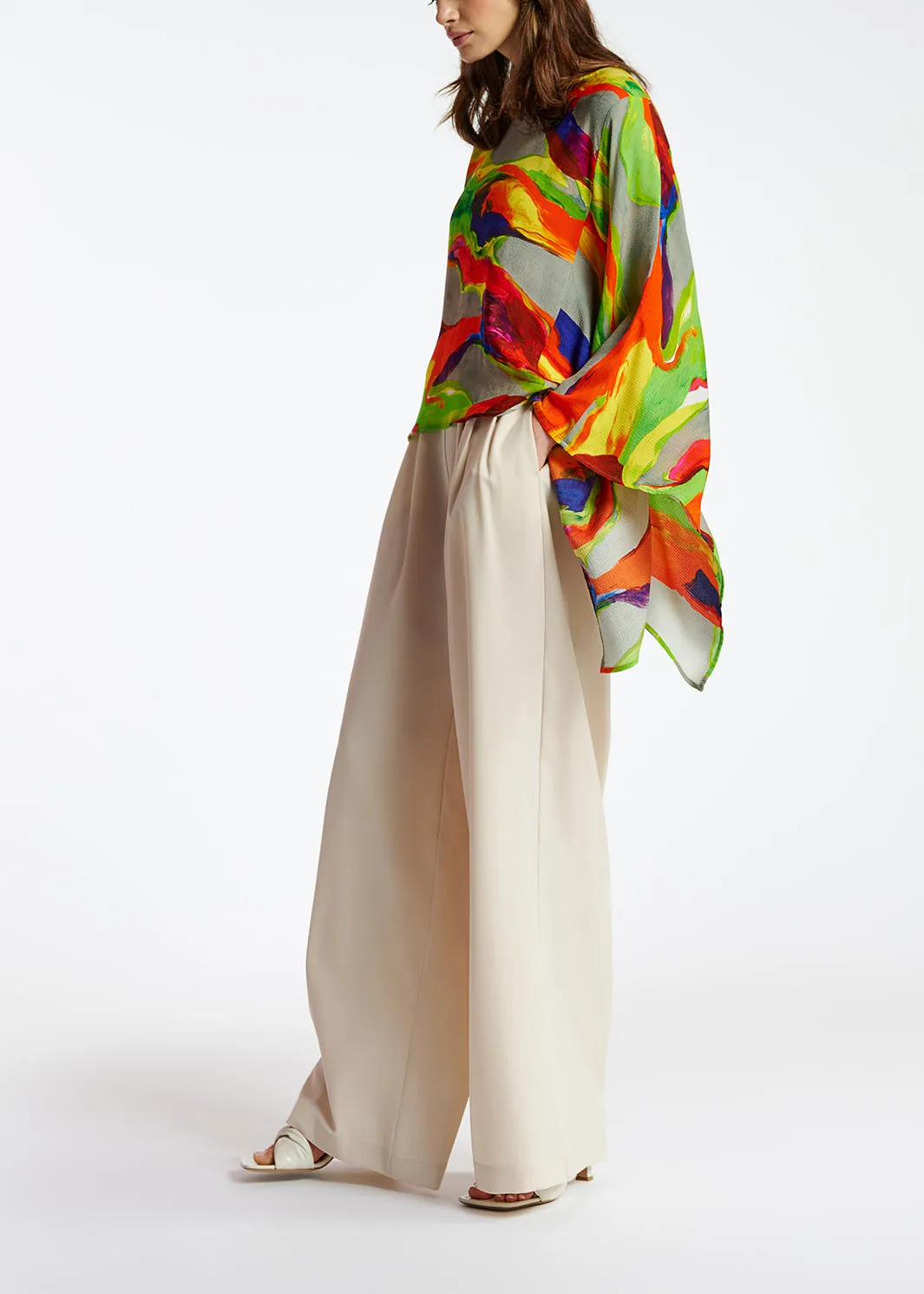 Multicolor cape-like top with paint stroke print