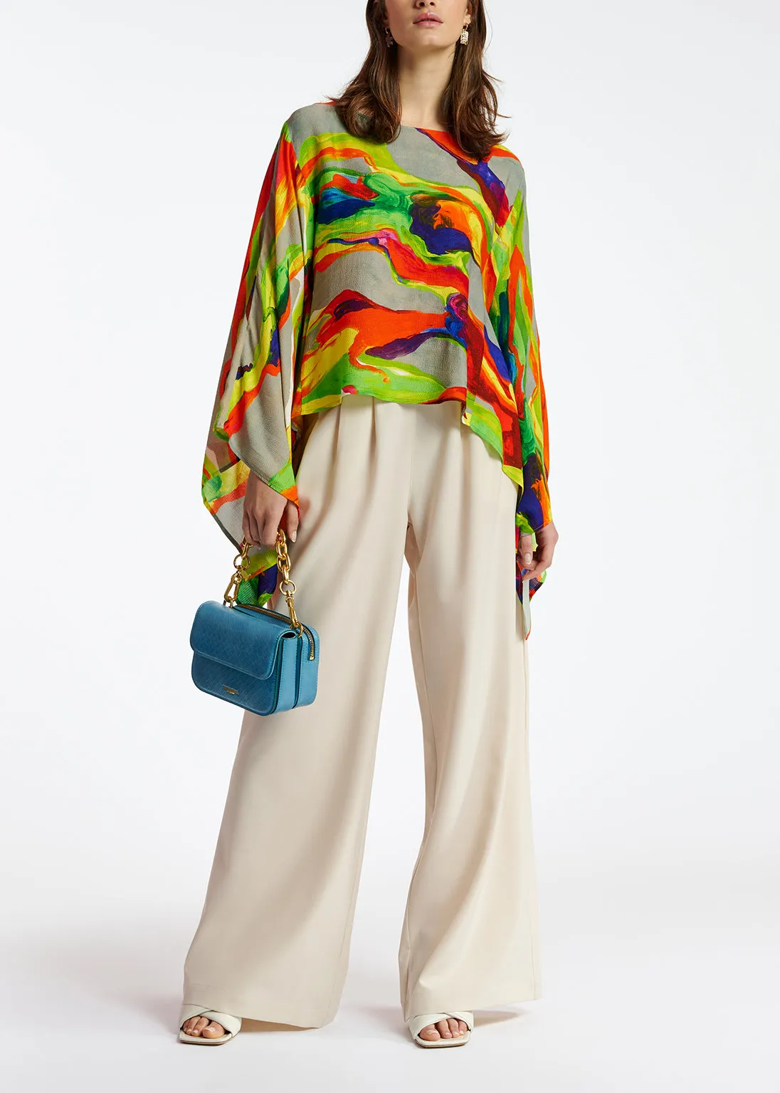Multicolor cape-like top with paint stroke print