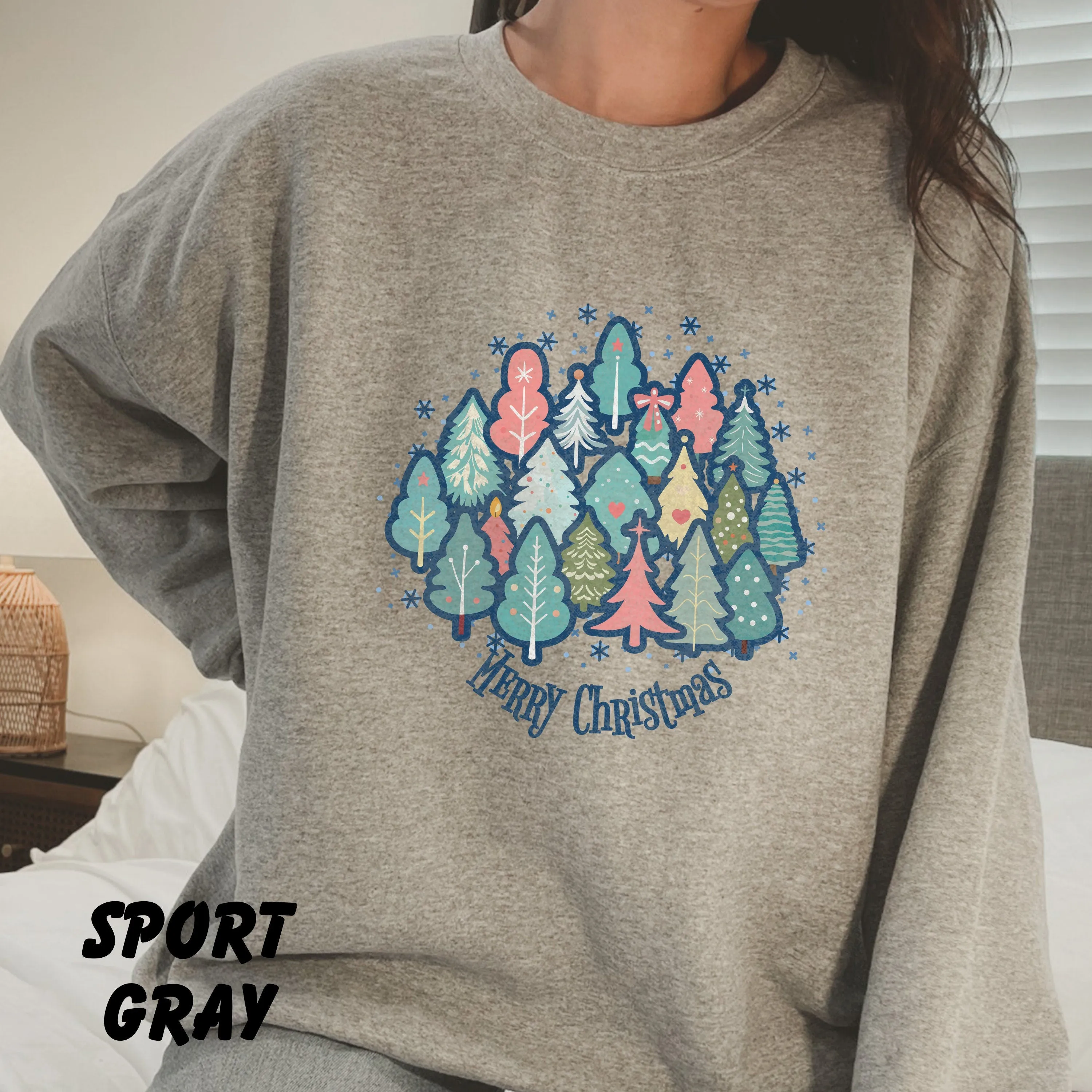Pastel Christmas Trees Merry, Christmas Sweatshirt