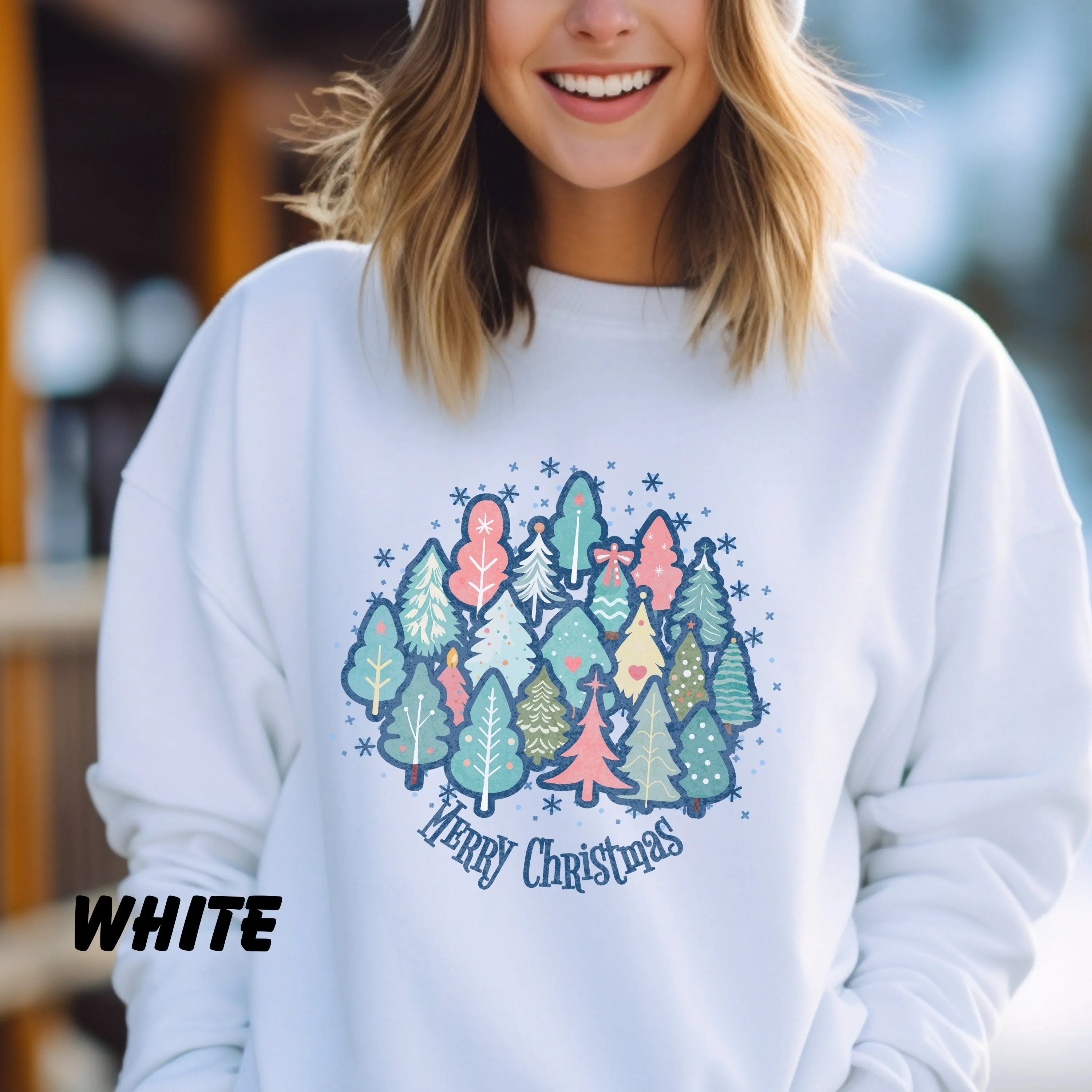Pastel Christmas Trees Merry, Christmas Sweatshirt