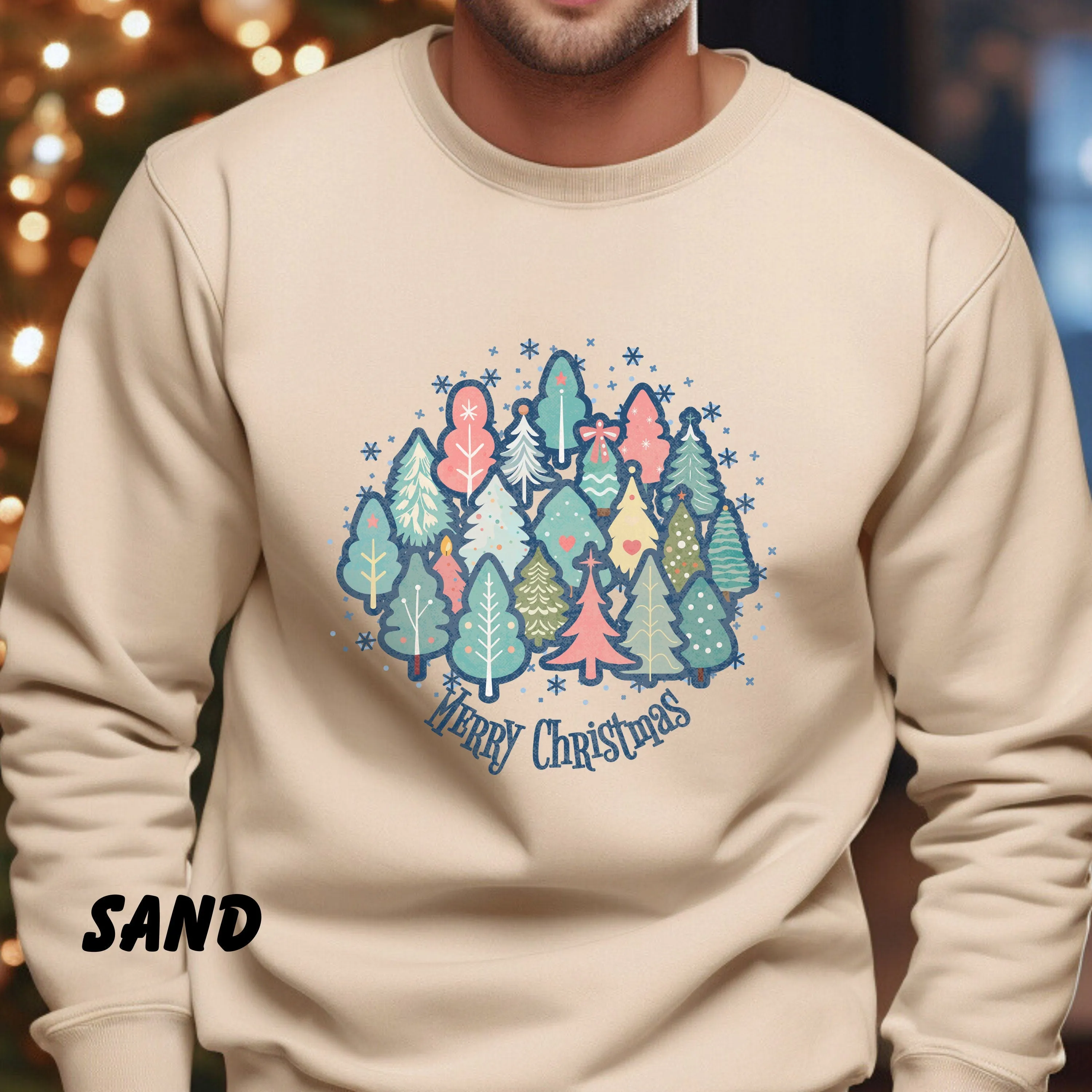Pastel Christmas Trees Merry, Christmas Sweatshirt