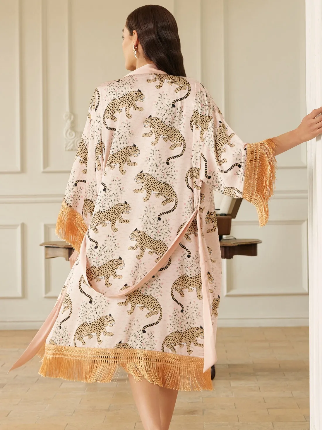 Pink Leopard Tassel Kimono Robe