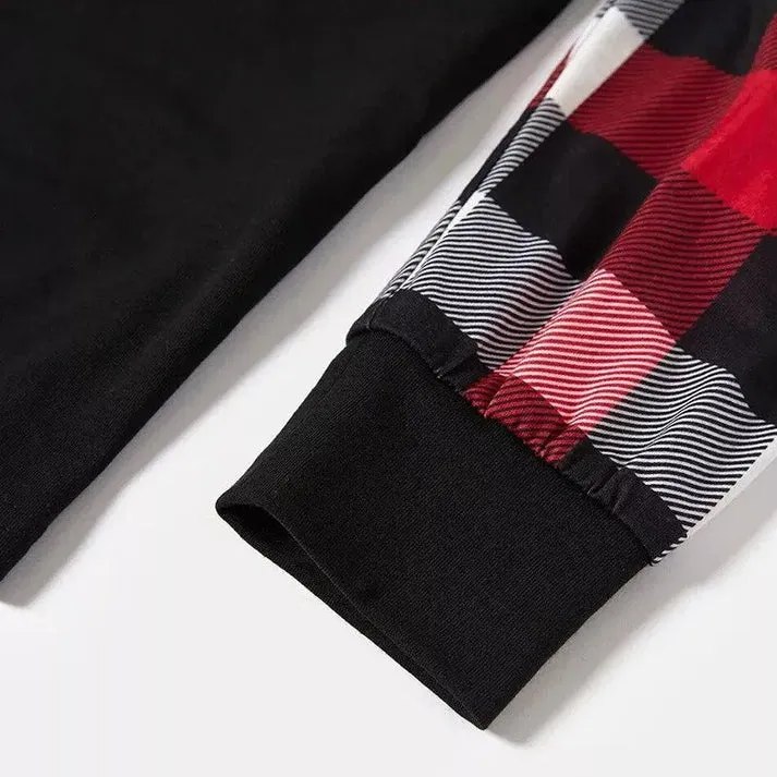 "Family Christmas" 2024 Letter Print Red & Black & Grey & White Plaid Family Matching Pajamas