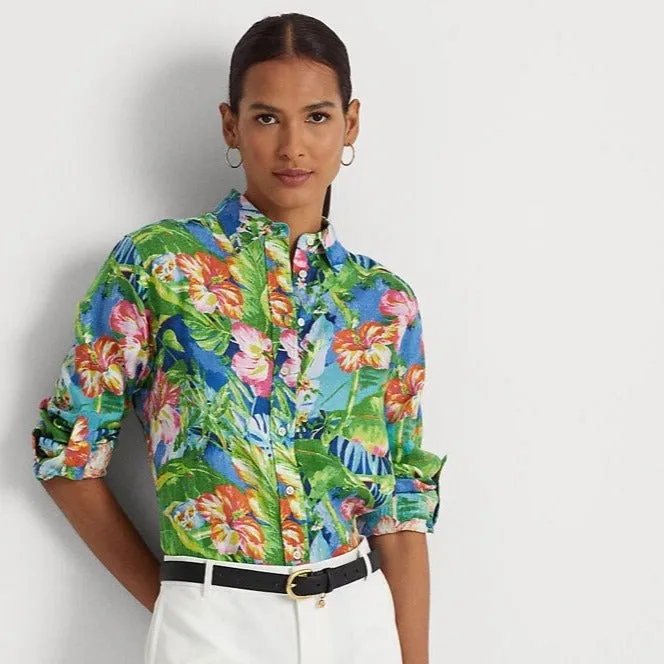 Ralph Lauren Karrie Floral Linen Shirt In Multi