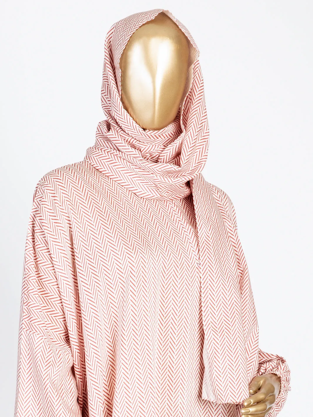 Red-White Viscose Salah Robe - AL-LK-824D