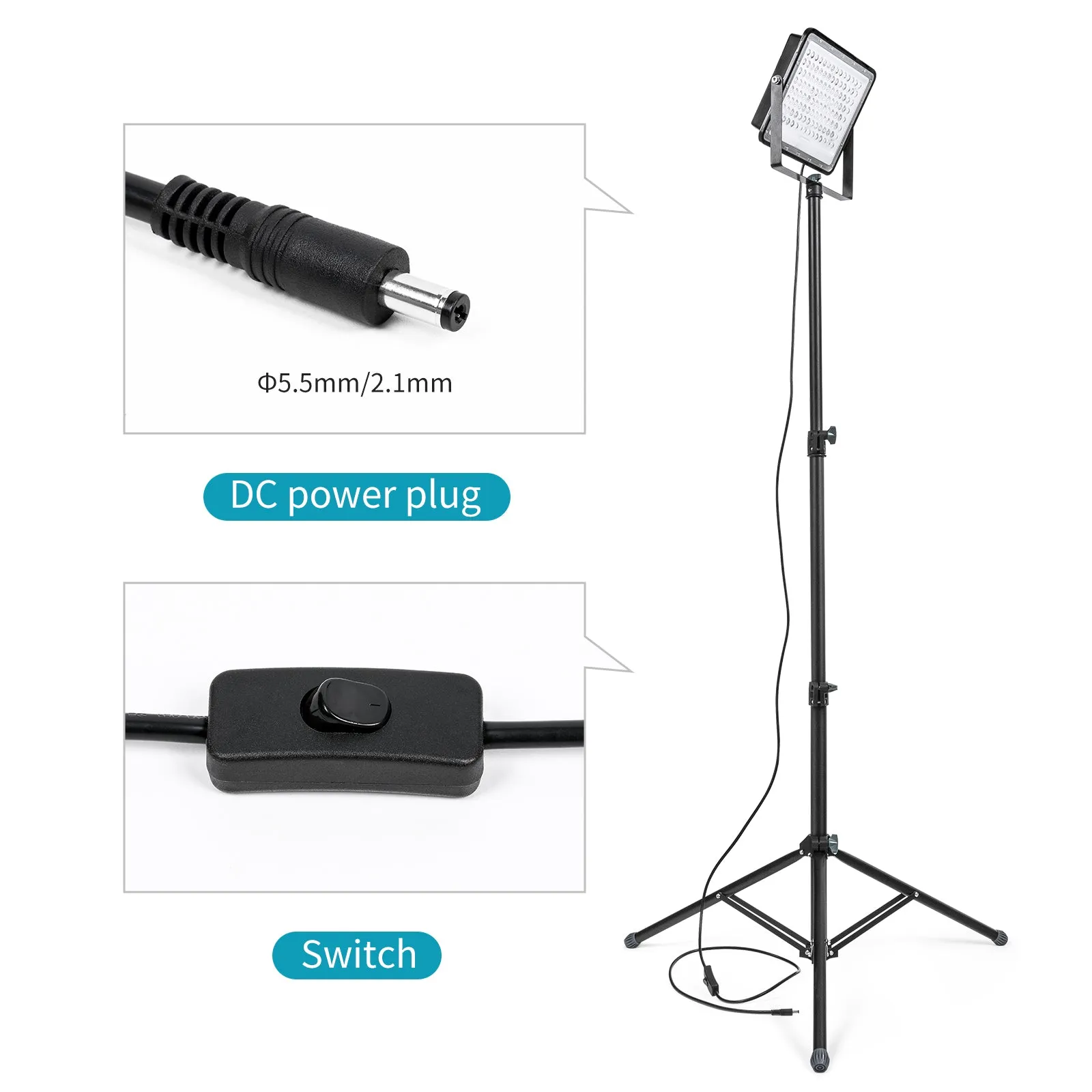 ROCKSOLAR 20W Portable Adjustable LED Floodlight with Telescopic Stand