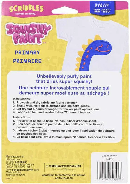 Scribbles Squishy Fabric Paint, Primary Colours- 3pk